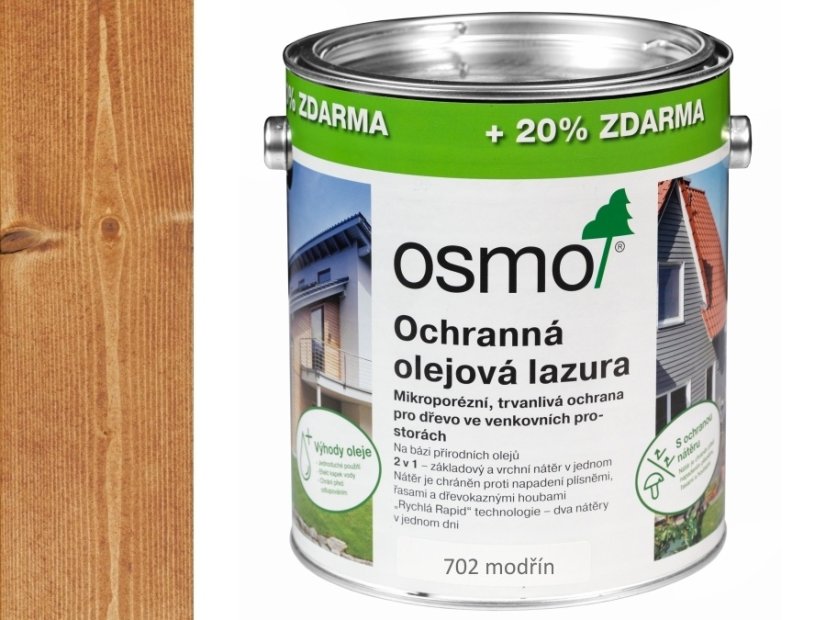 OSMO Ochranná olejová lazura  MODŘÍN 702 3L AKCE 0,5L ZDARMA