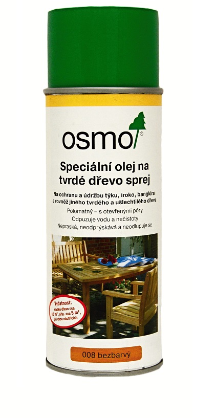 OSMO Olej na zahradní nábytek sprej (Speciální olej na tvrdé dřevo) 0,4l - Odstín: 008 Bezbarvý